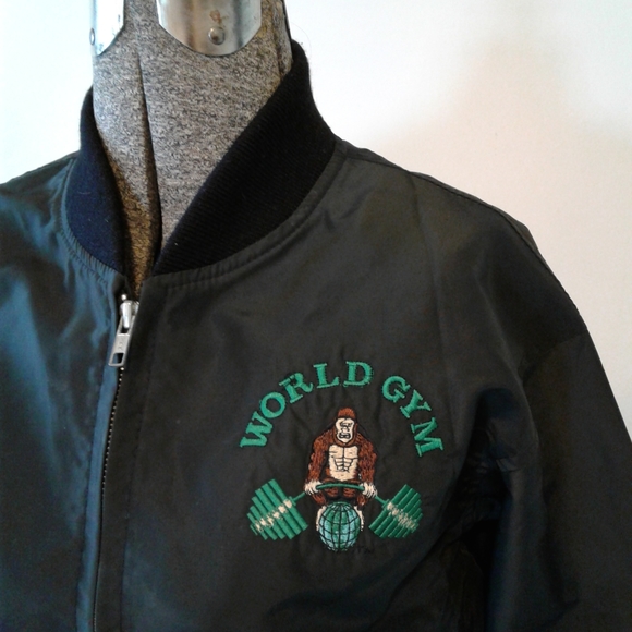 RARE Tony Nowak Embroidered bomber crop Jacket World Gym Gorilla 90's Sz L - Picture 8 of 8